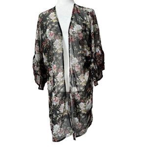 Mudd Black Floral Kimono Sheer Boho Shabby Chic